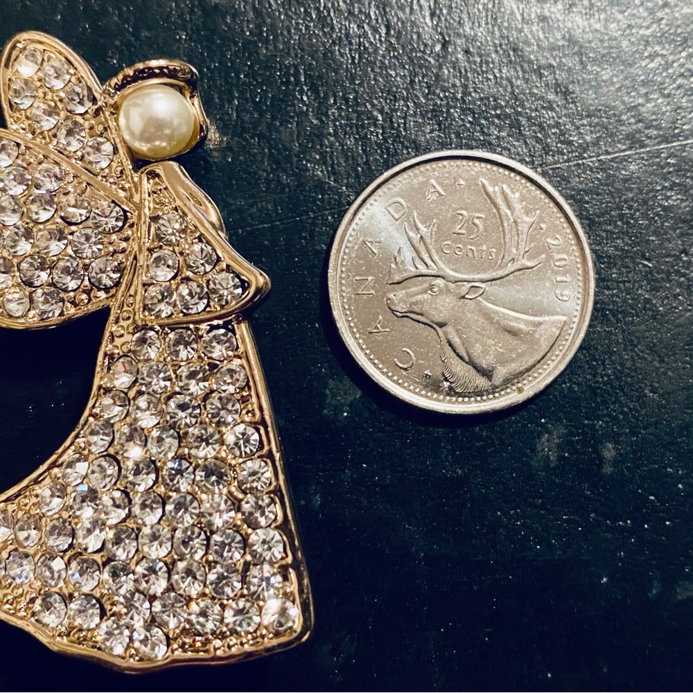 Gold Tone Vintage Clear Rhinestone Angel